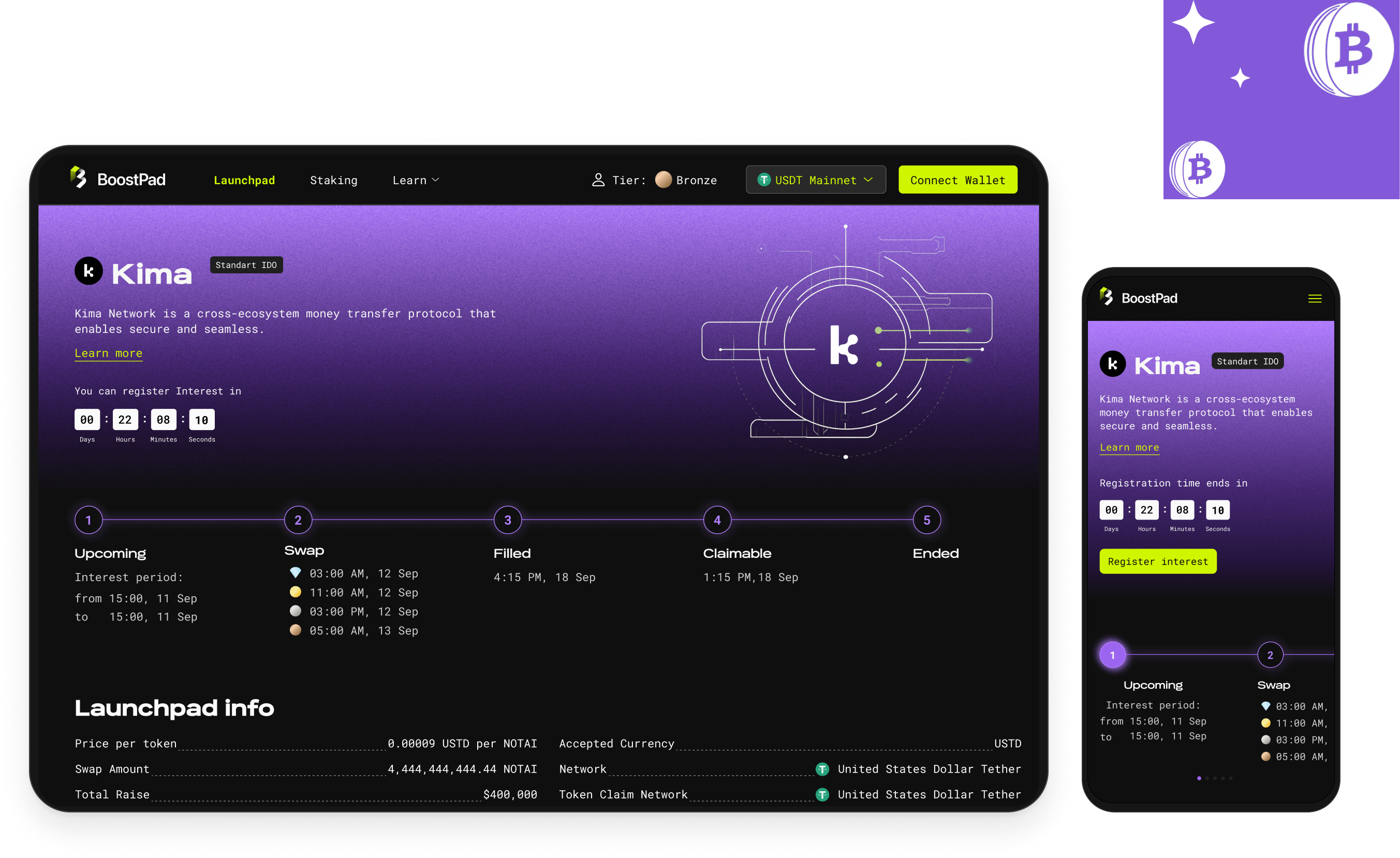 Этапы продажи токенов с условиями для разных уровней пользователей
